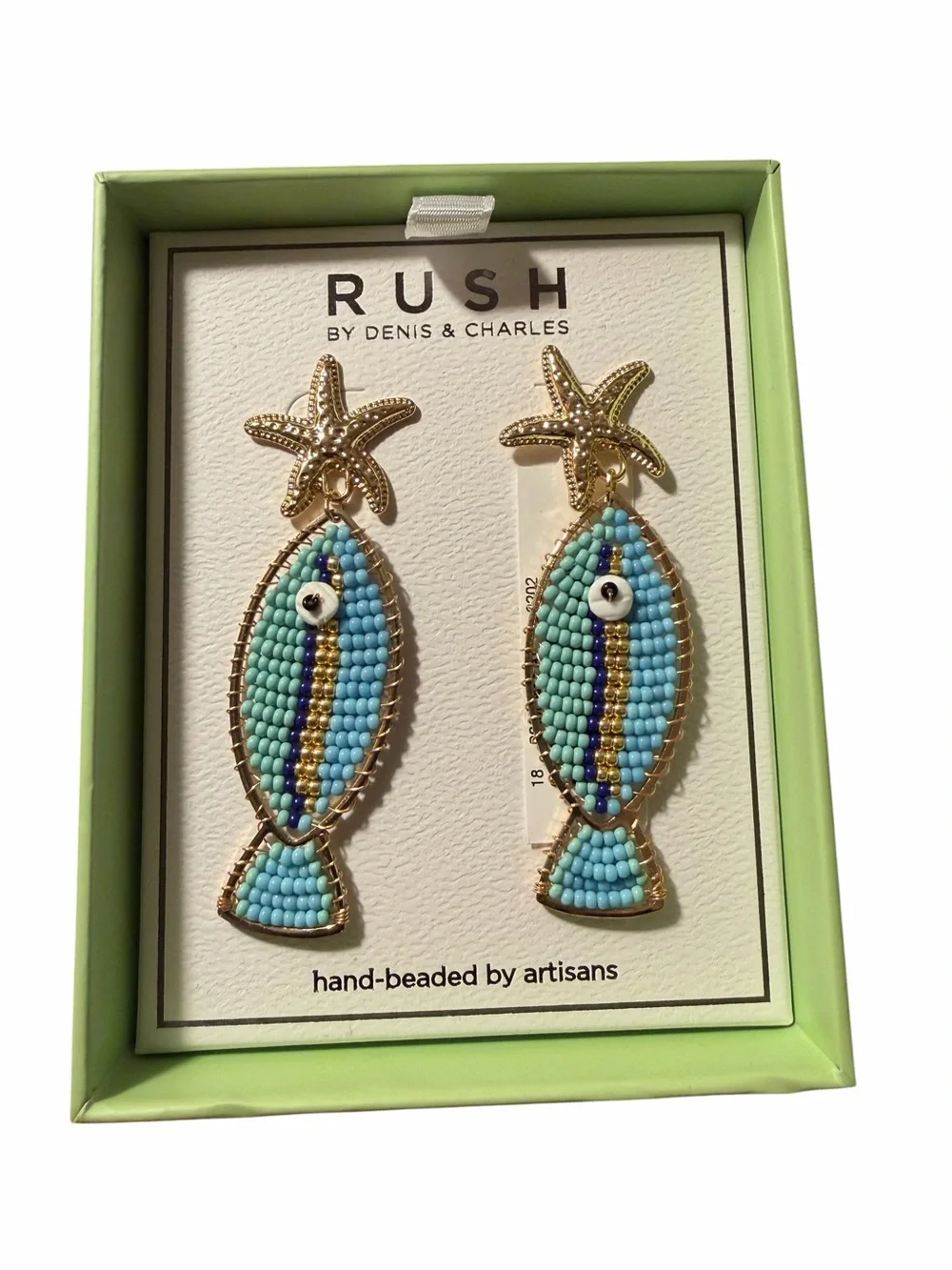 RUSH by Denis & Charles Blue Beaded Fish Earrings with Gold Starfish